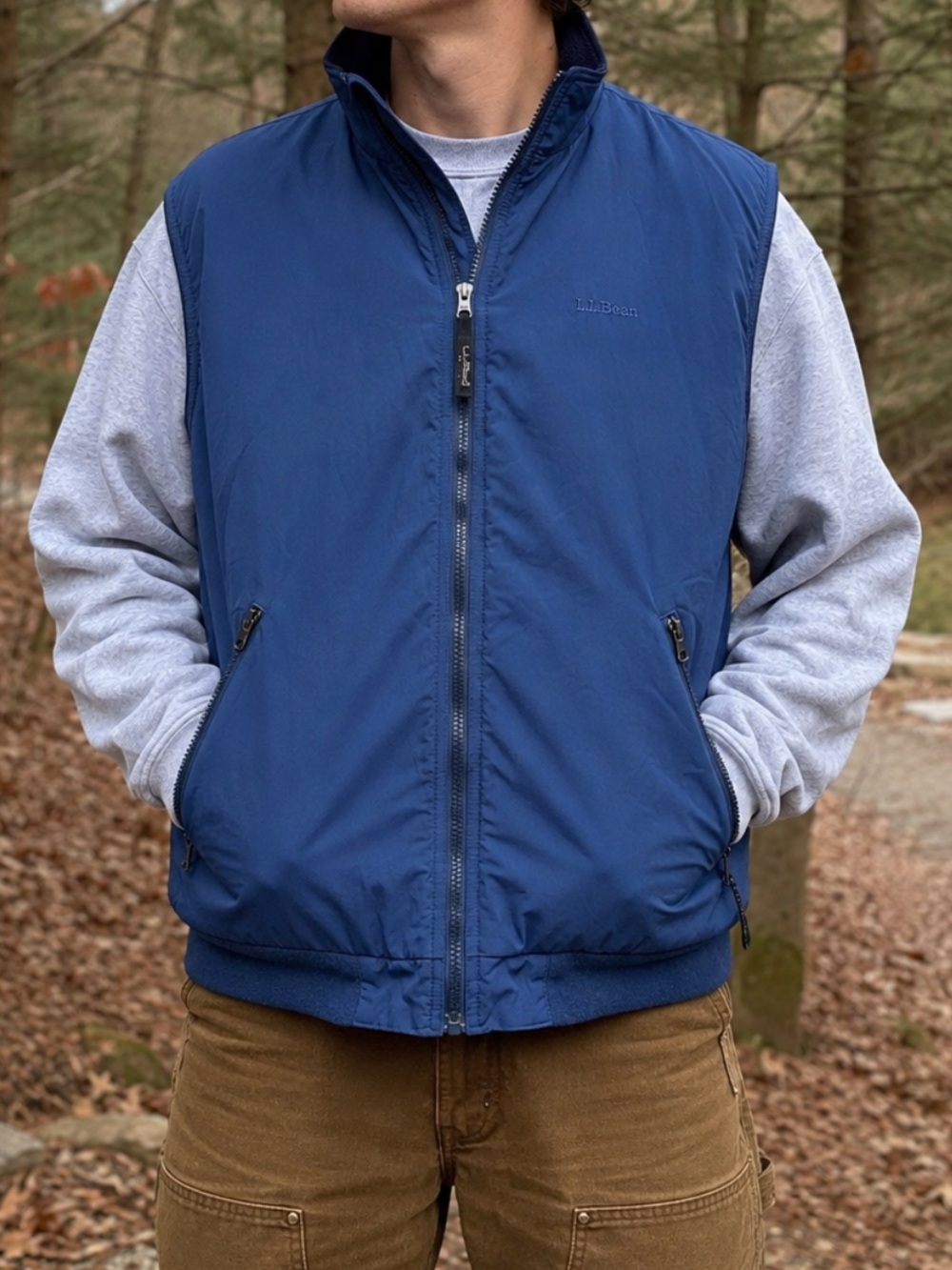 Vintage LL Bean Fleece Lined Vest Mens XL Blue Full Zip 90s Gorpcore Outdoor